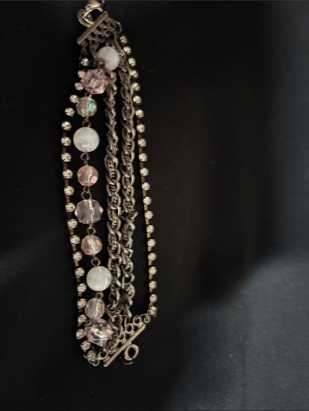 Multi-Row Crystal and Bead Bracelet in Silver